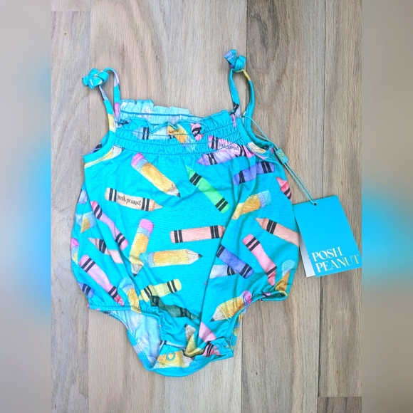 Posh Peanut Other - Posh Peanut Turquoise Pencil Print Baby One-Piece